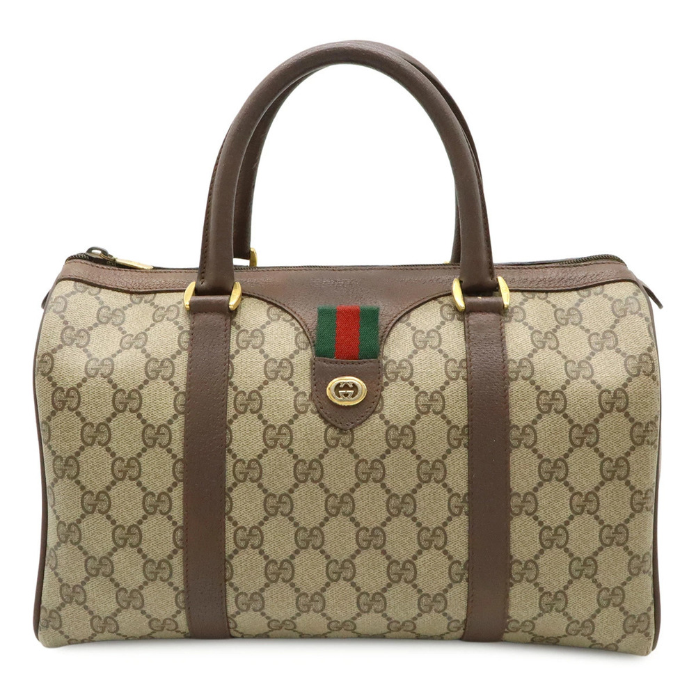 Gucci GG Plus Sherry Handbag Boston Bag Leather Beige Brown Cream Brown
